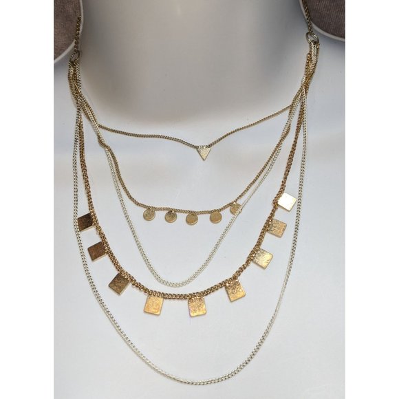 Gold Multilayer Geometric Necklace - Picture 1 of 4